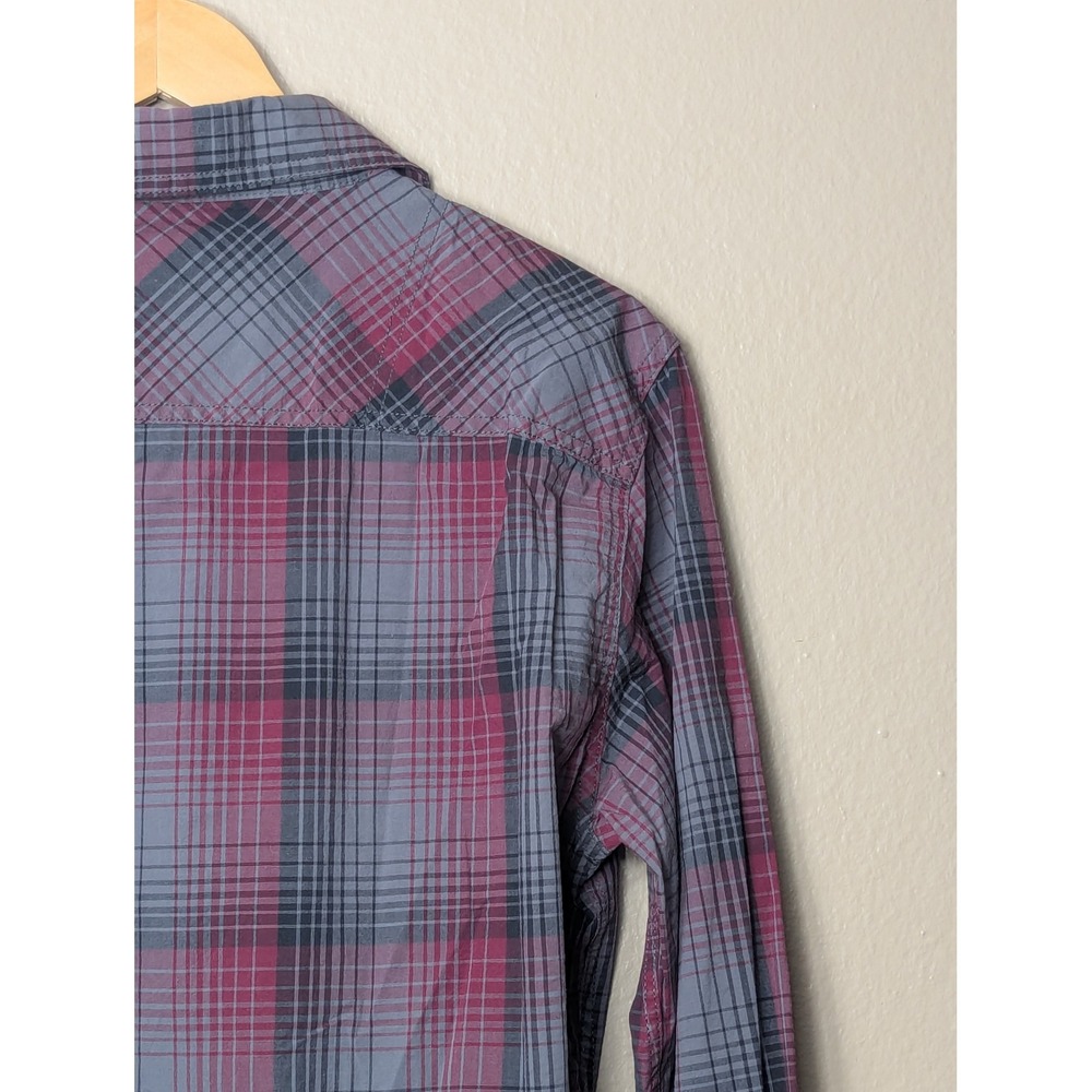 Fox Racing Button Down Shirt Mens L Burgundy Grey Plaid Heritage Forged 17302 - Picture 12 of 15